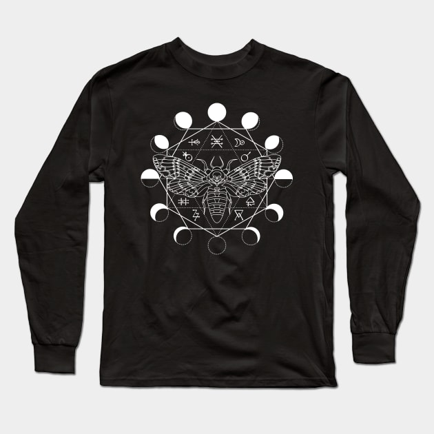 Death's Head Moth, Moon Phase, Alchemical Symbols Long Sleeve T-Shirt by RavenWake